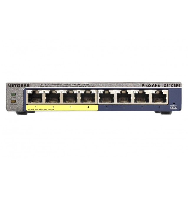 Switch 8 puertos Gigabit (4 puertos 10/100/1000 PoE + 4 puertos 10/100/1000) Web Managed Netgear