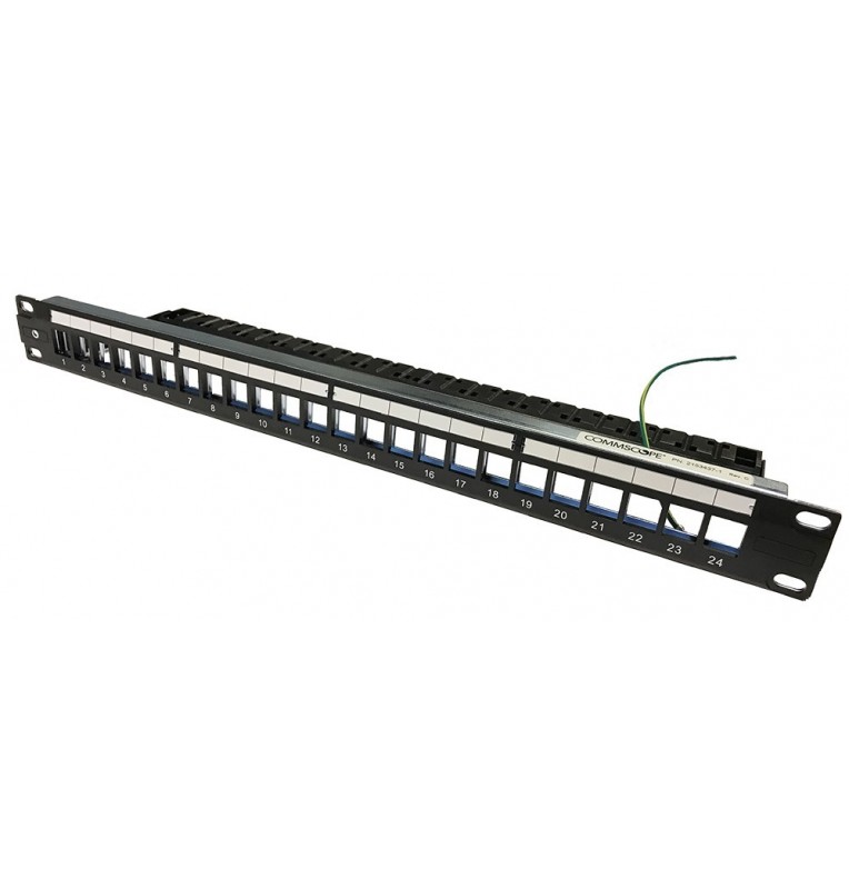Panel 19" vacío 24 puertos para SL/Keystone 1UA negro. Commscope AMP2153437-1