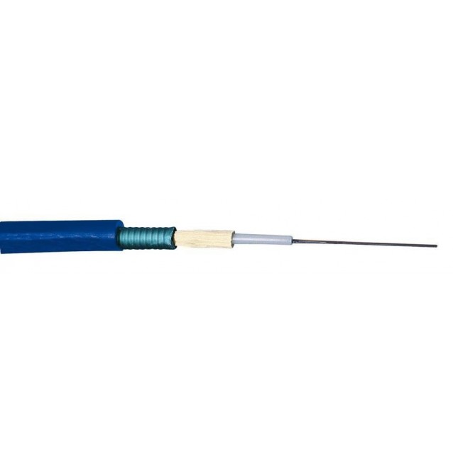 Cable fibra óptica exterior multimodo. Armadura metálica CST, cubierta LSZH color Azul