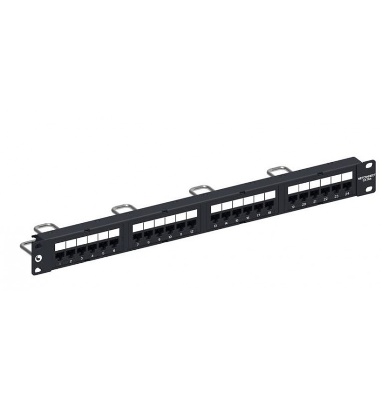 Panel 19" UTP con 24 puertos  RJ45 Cat.6A Integrados 1UA negro. Commscope