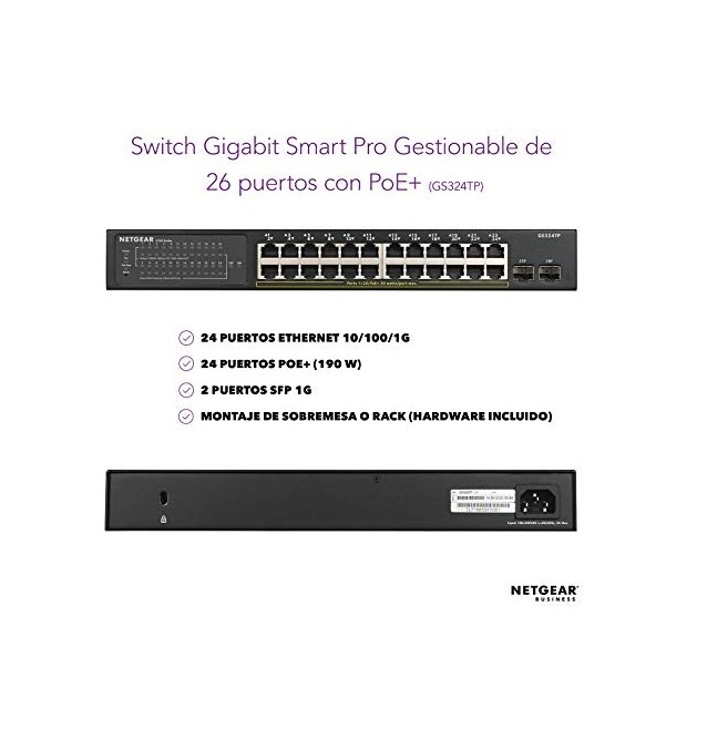Switch 8 puertos Gigabit PoE & 2 puertos SFP Web Managed Netgear