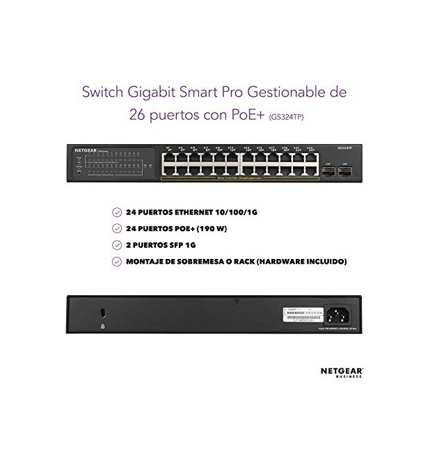 Switch de red Netgear de sobremesa , 24 puertos, Gigabit, 10/100