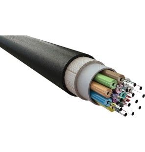 Cable fibra óptica int/ext monomodo 9/125 OS2. Armadura dieléctrica, cubierta LSZH color Negro