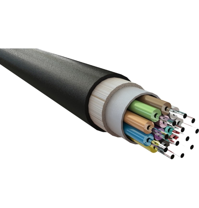 Cable fibra óptica int/ext monomodo 9/125 OS2. Armadura dieléctrica, cubierta LSZH color Negro