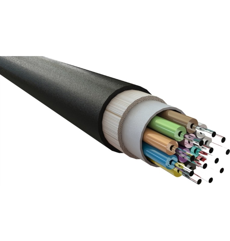 Cable fibra óptica int/ext multimodo. Armadura dieléctrica, cubierta LSZH color Negro