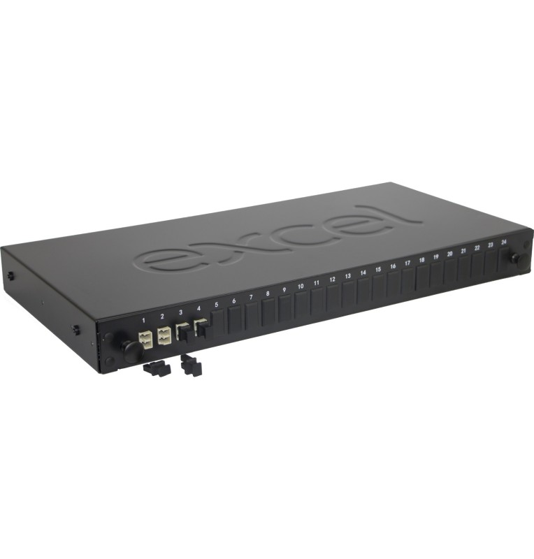 Caja empalme FO rack 19" 1UA con  4, 12 o 24 adaptadores LC-Duplex MM INCLUIDOS.