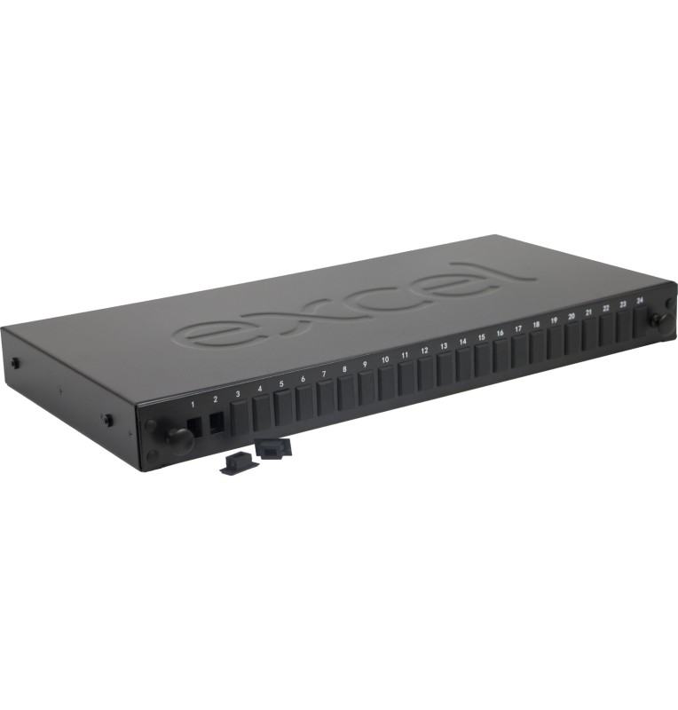 Caja empalme FO rack 19" 1UA vacía para 24 adaptadores SC's SIMPLEX / LC's DUPLEX. Ref: 200-952